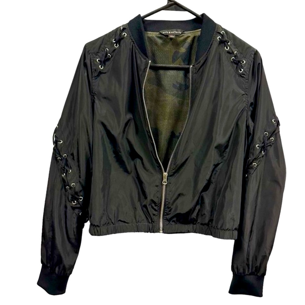 Rock & Republic Black Lace-Up Bomber Jacket
